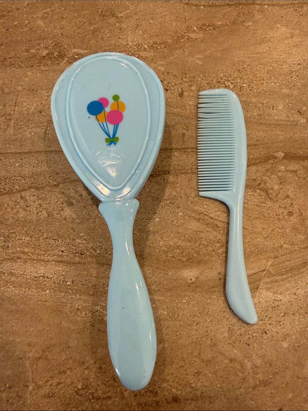 Vintage Baby Blue Kids Hair Brush and Comb Set